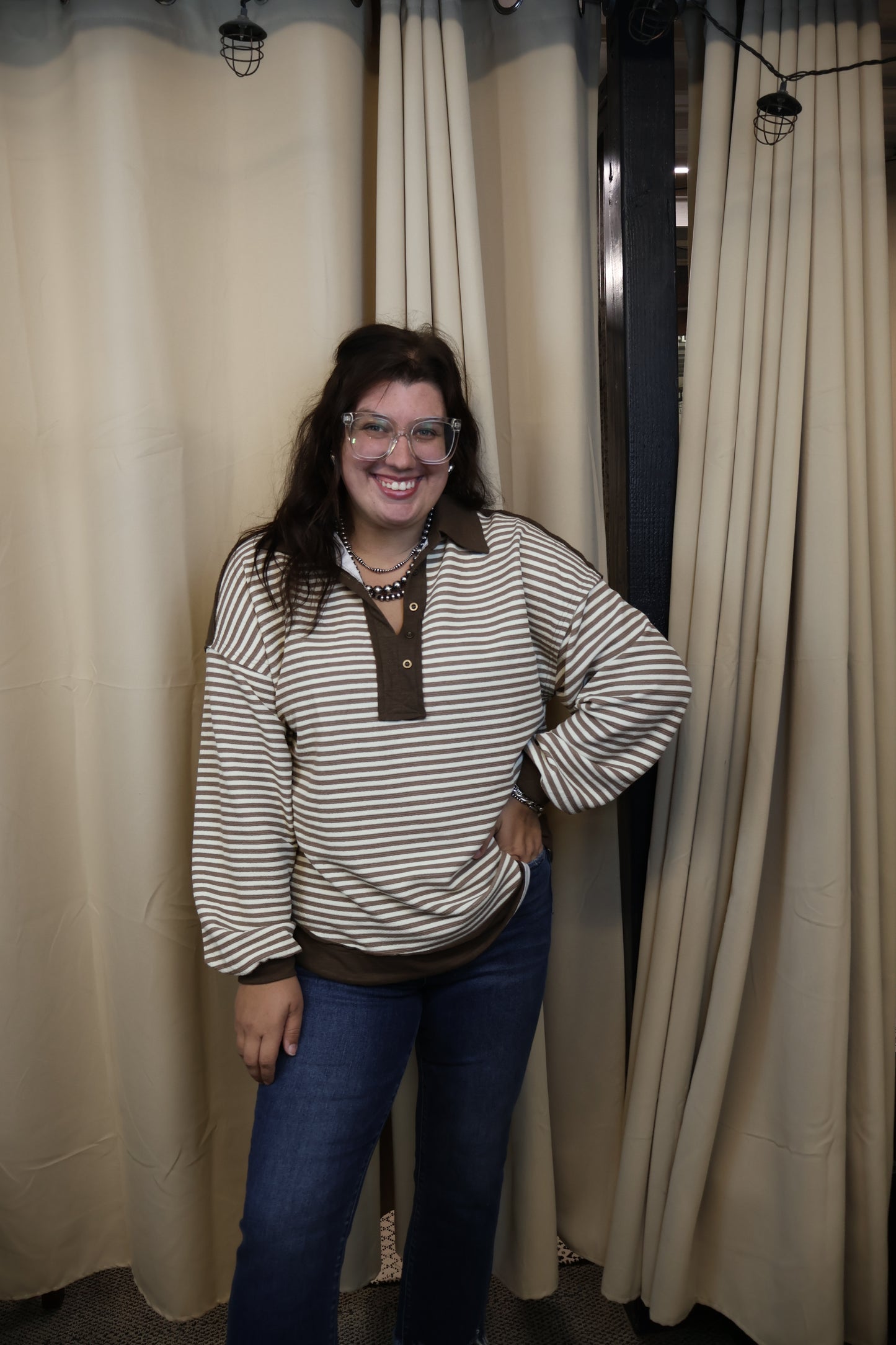 Mocha Striped Collared Top