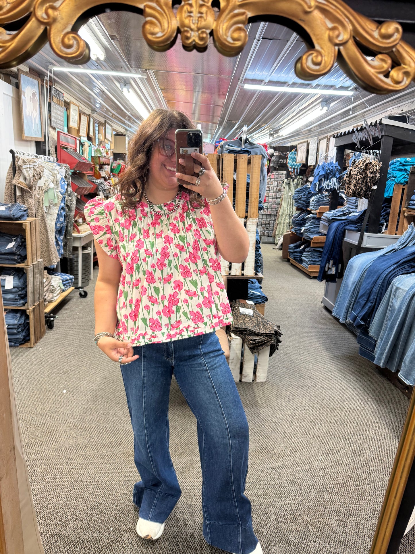 Pink Floral Pleated Top