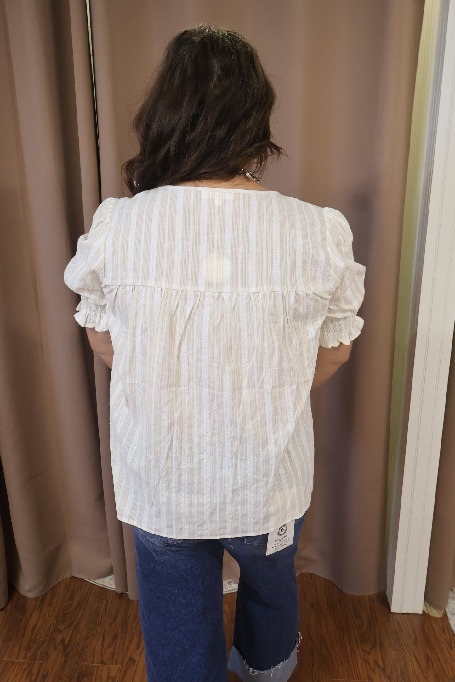 Cream Striped Tie Front Top