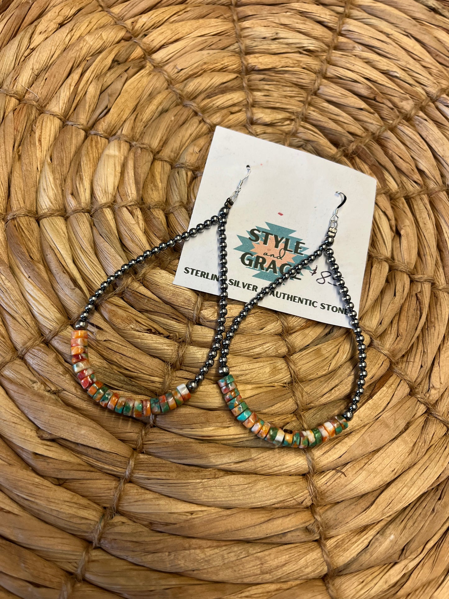 Pearl and Orange Spiny Teardrop Hoop Earrings