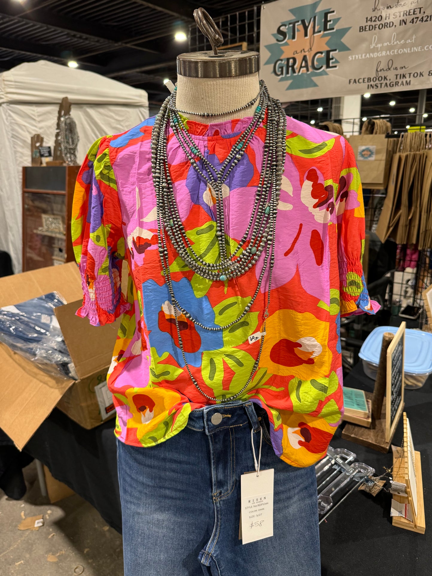 Red Floral Top - Medium and large