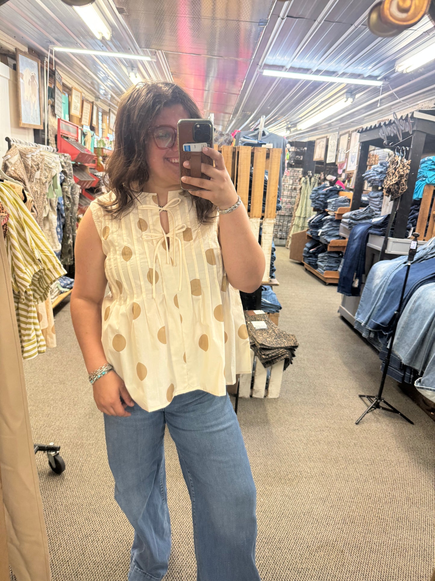 Polka Dot Pleated Tank