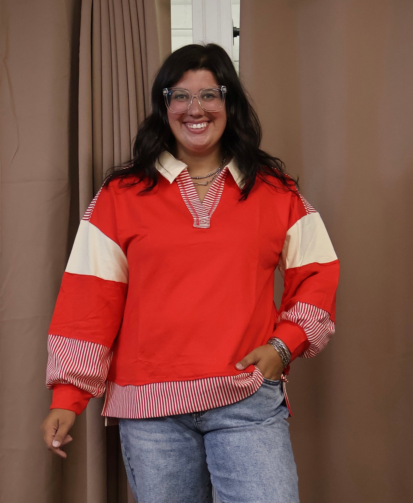 Red Collared Pullover