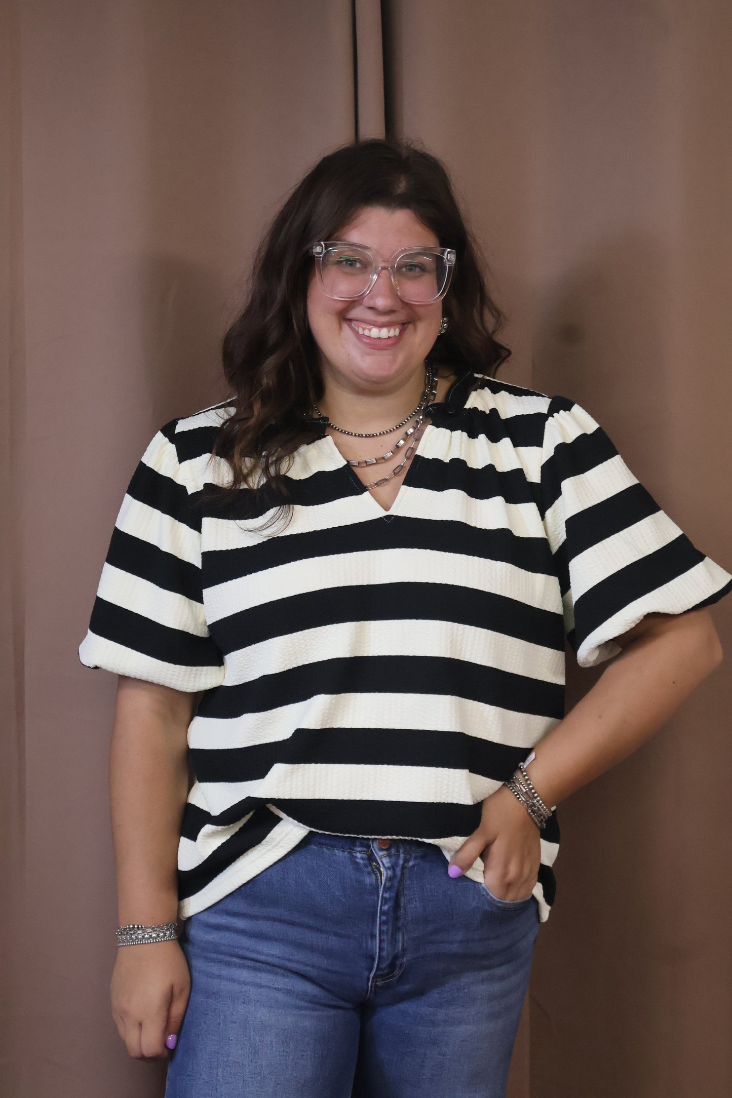 Cream and Black Striped Top