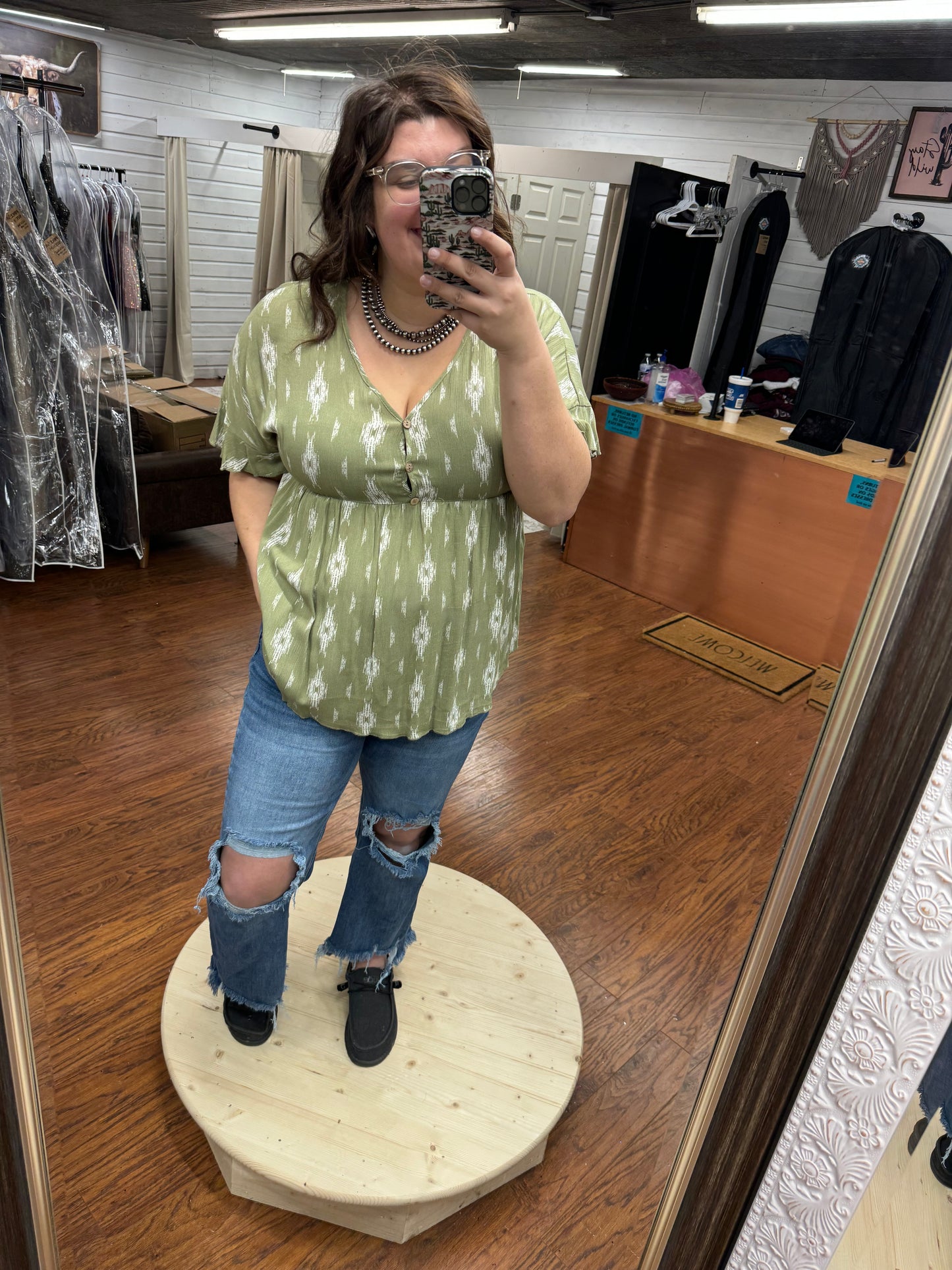 Sage Print Top