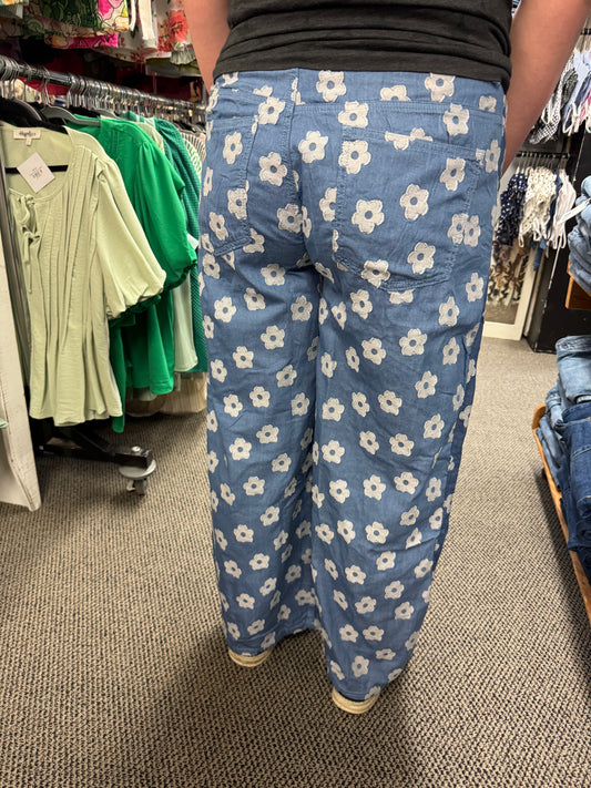 Denim Floral Pants