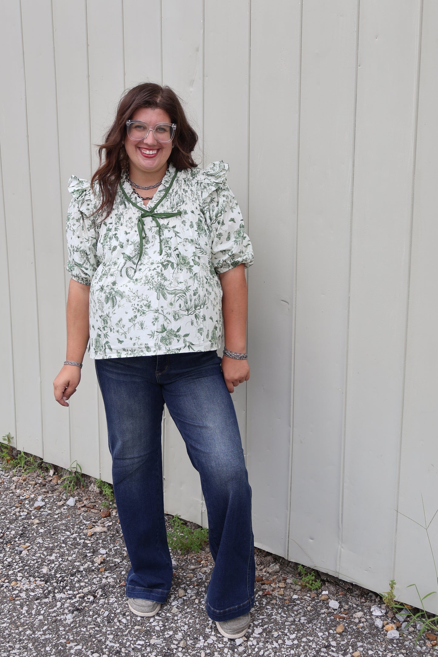 Green Floral Print Top