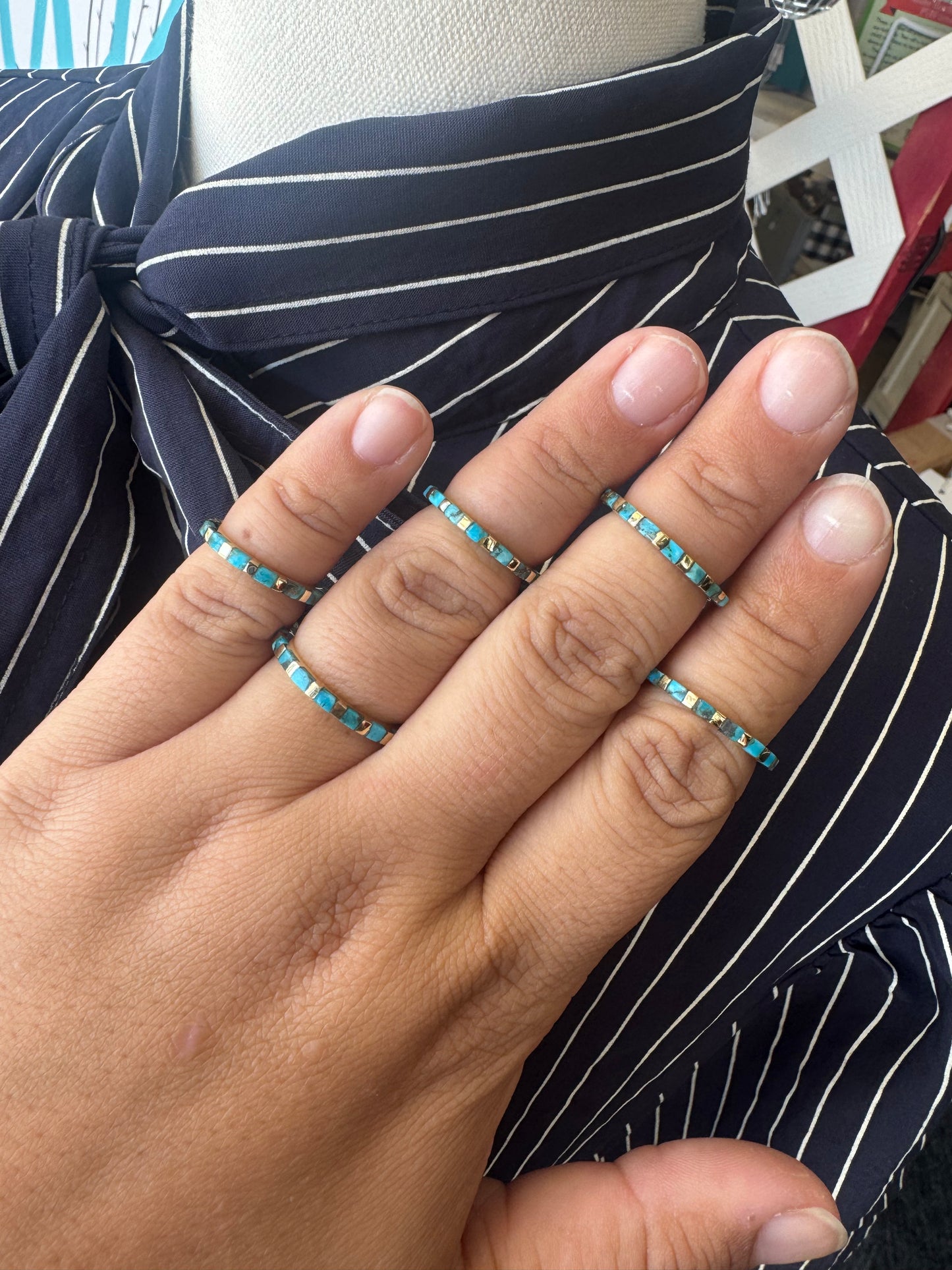 Brass Turquoise Inlay Stacker Ring