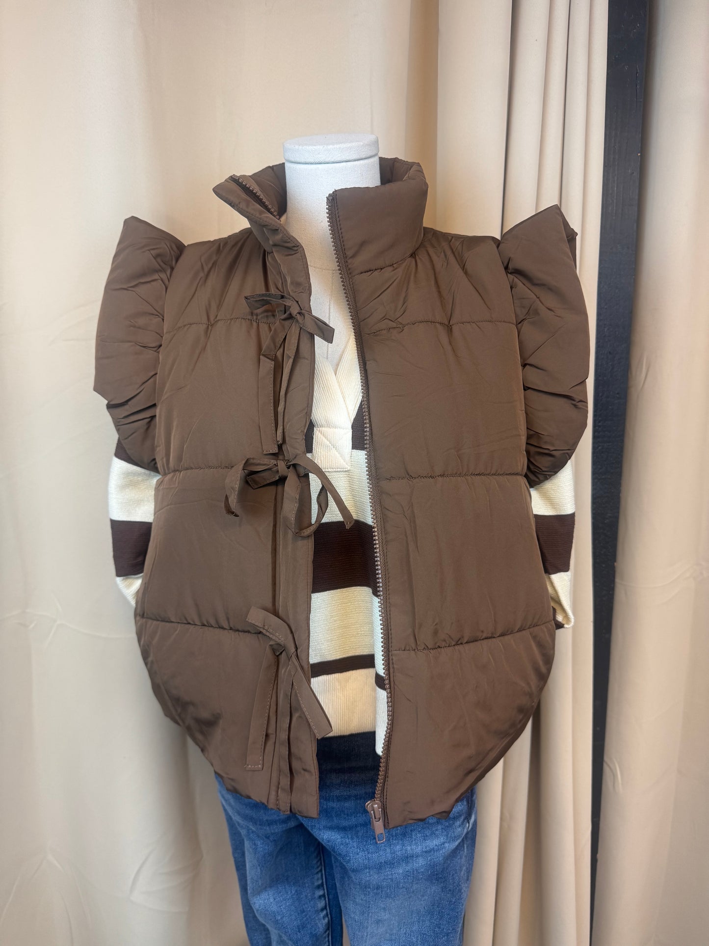 Brown Ruffle Puff Vest