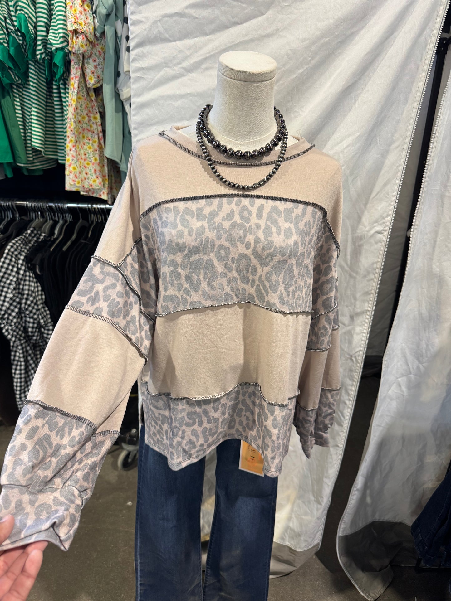 Leopard LS Colorblock Top