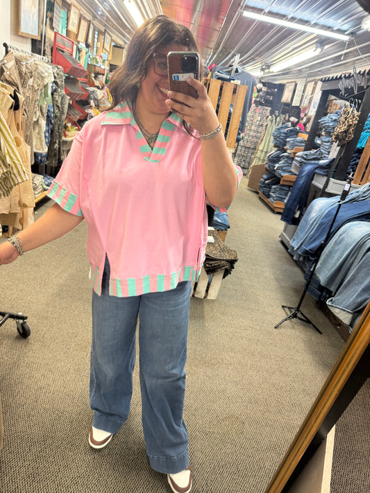 Pink and Blue Striped Top