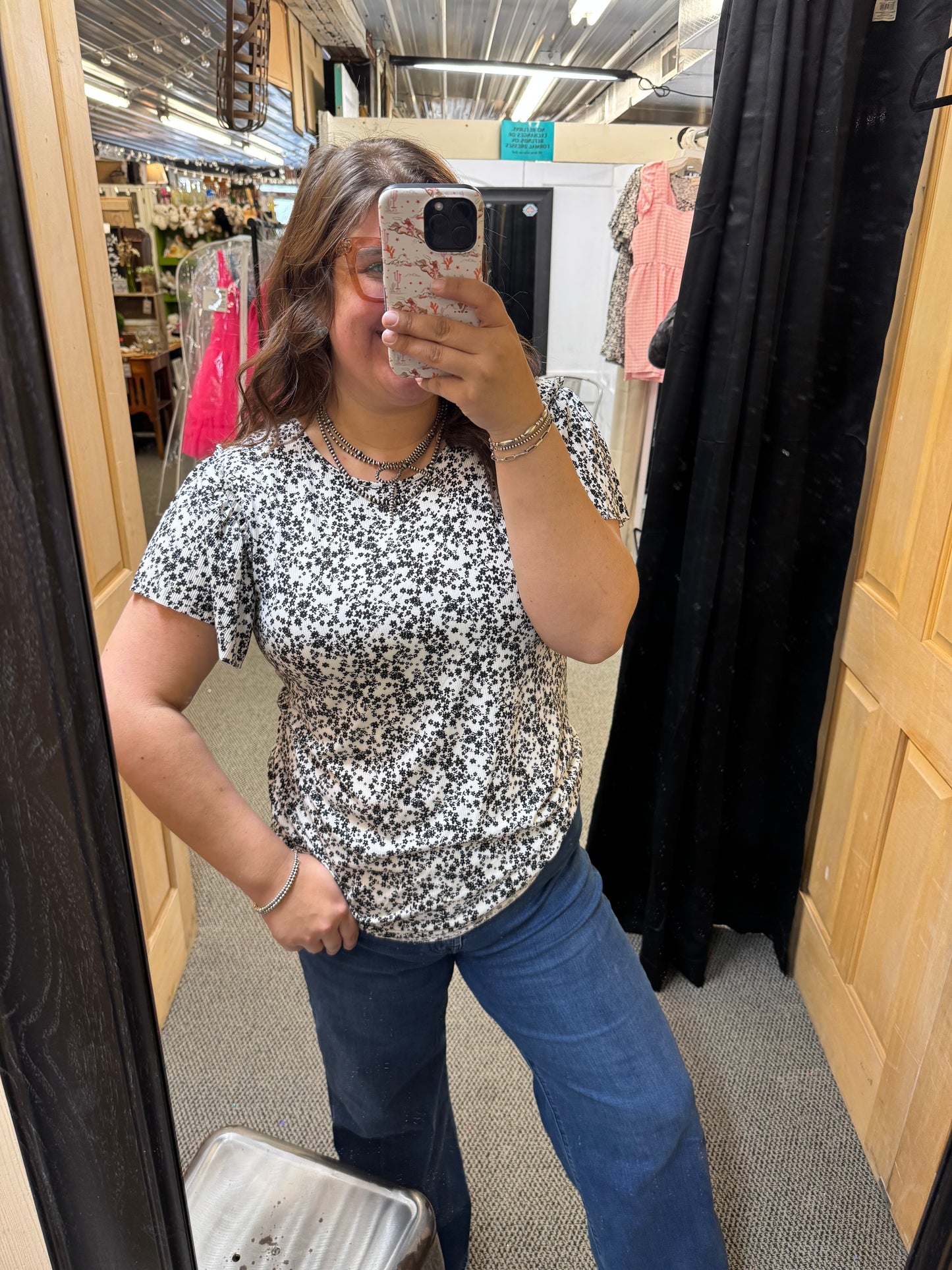 Black and White Floral Top