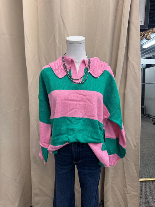 Green and Pink Lightweight Sweater