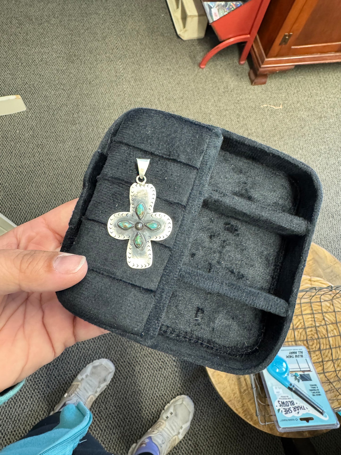 Turquoise and Silver Cross Pendant