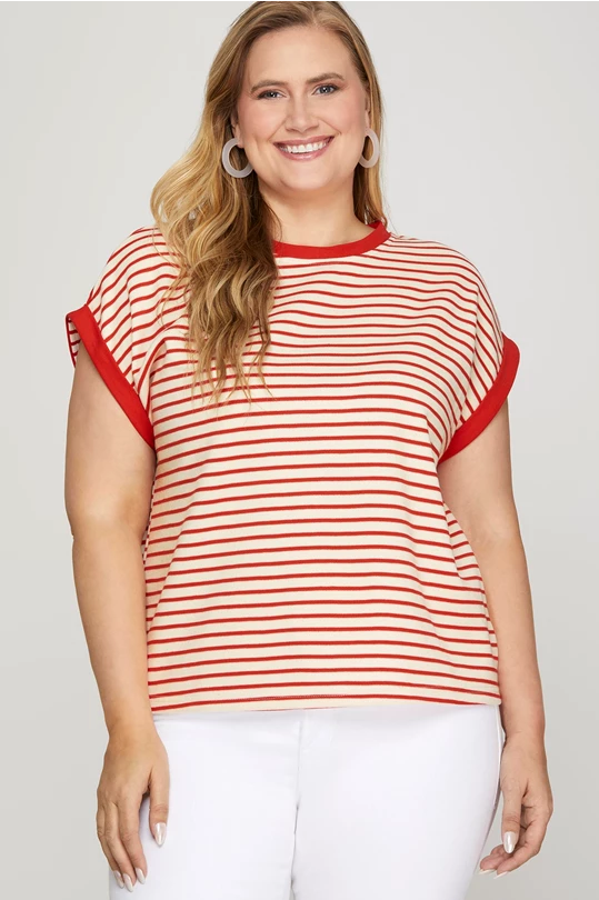 Red Striped Top - 1X available