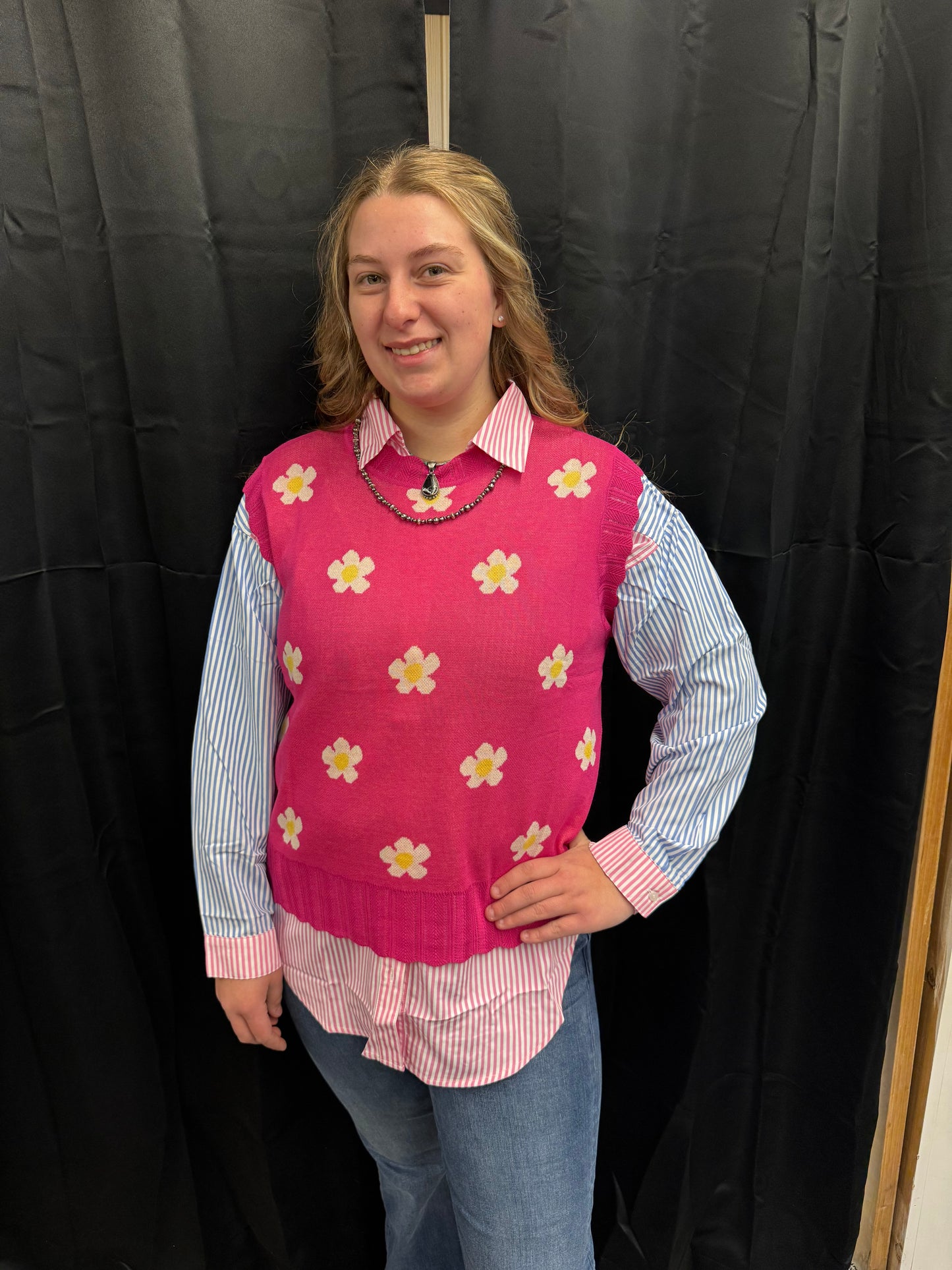 Pink Flower Sweater Vest