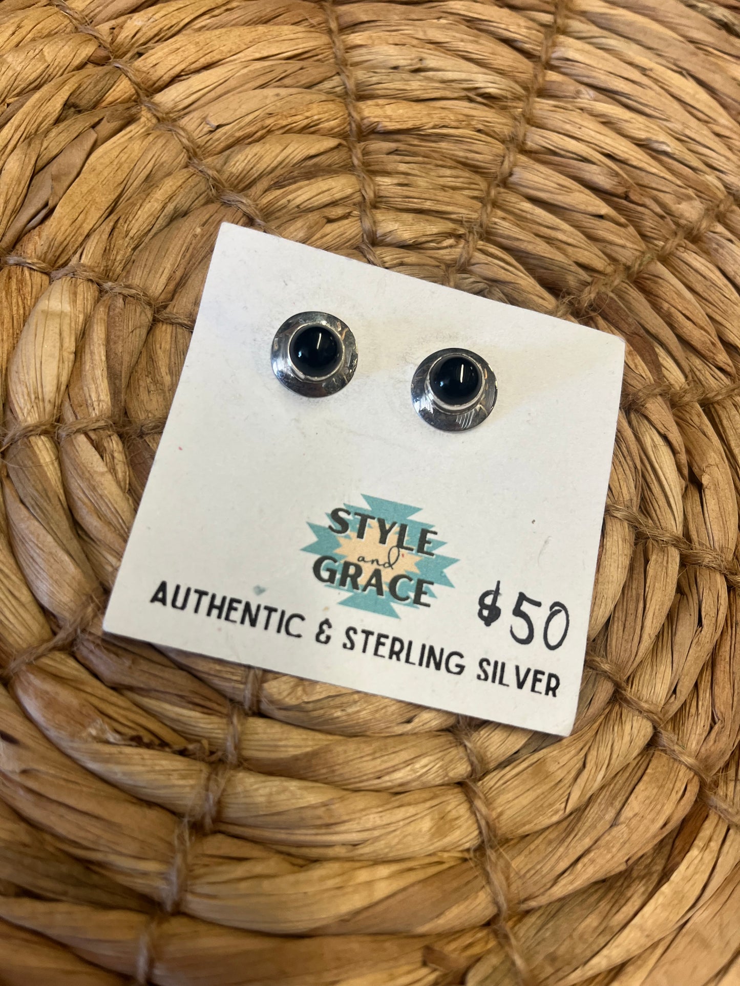 Onyx Circle Stud Earrings