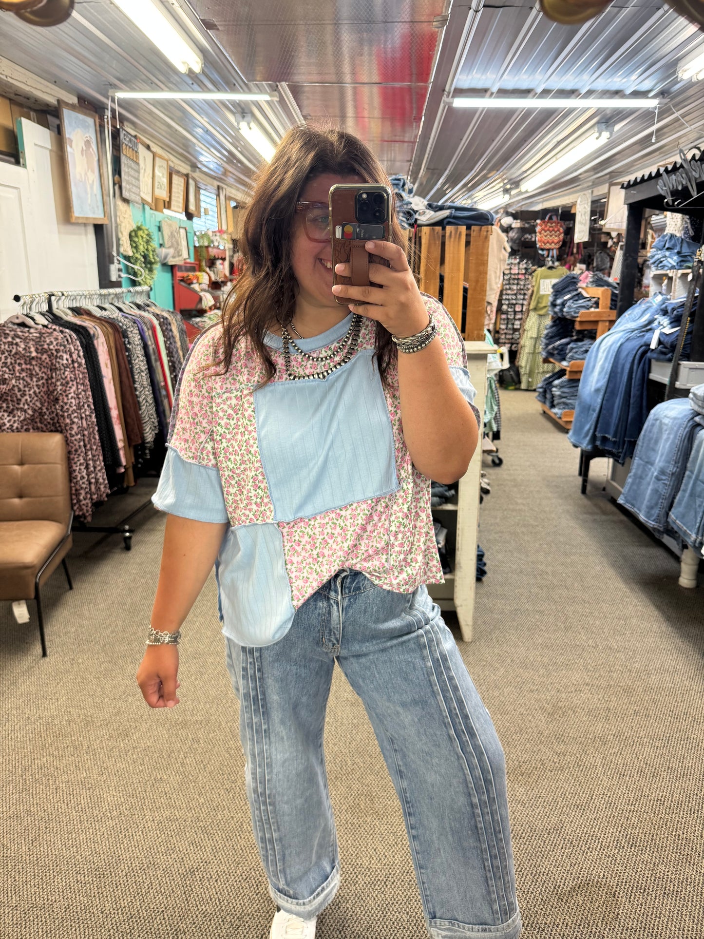 Light Blue Patchwork Top