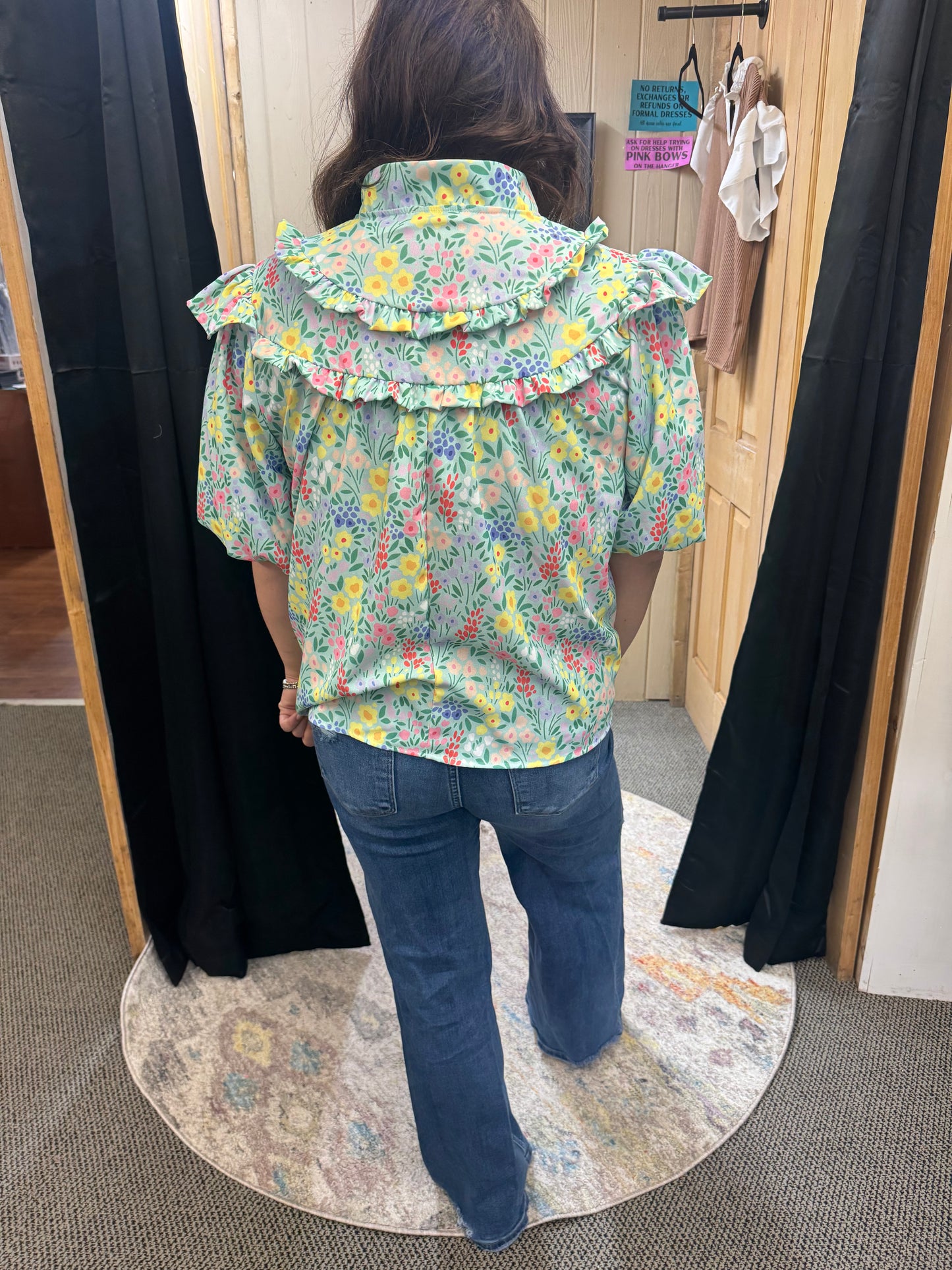 Teal Floral Puff Sleeve