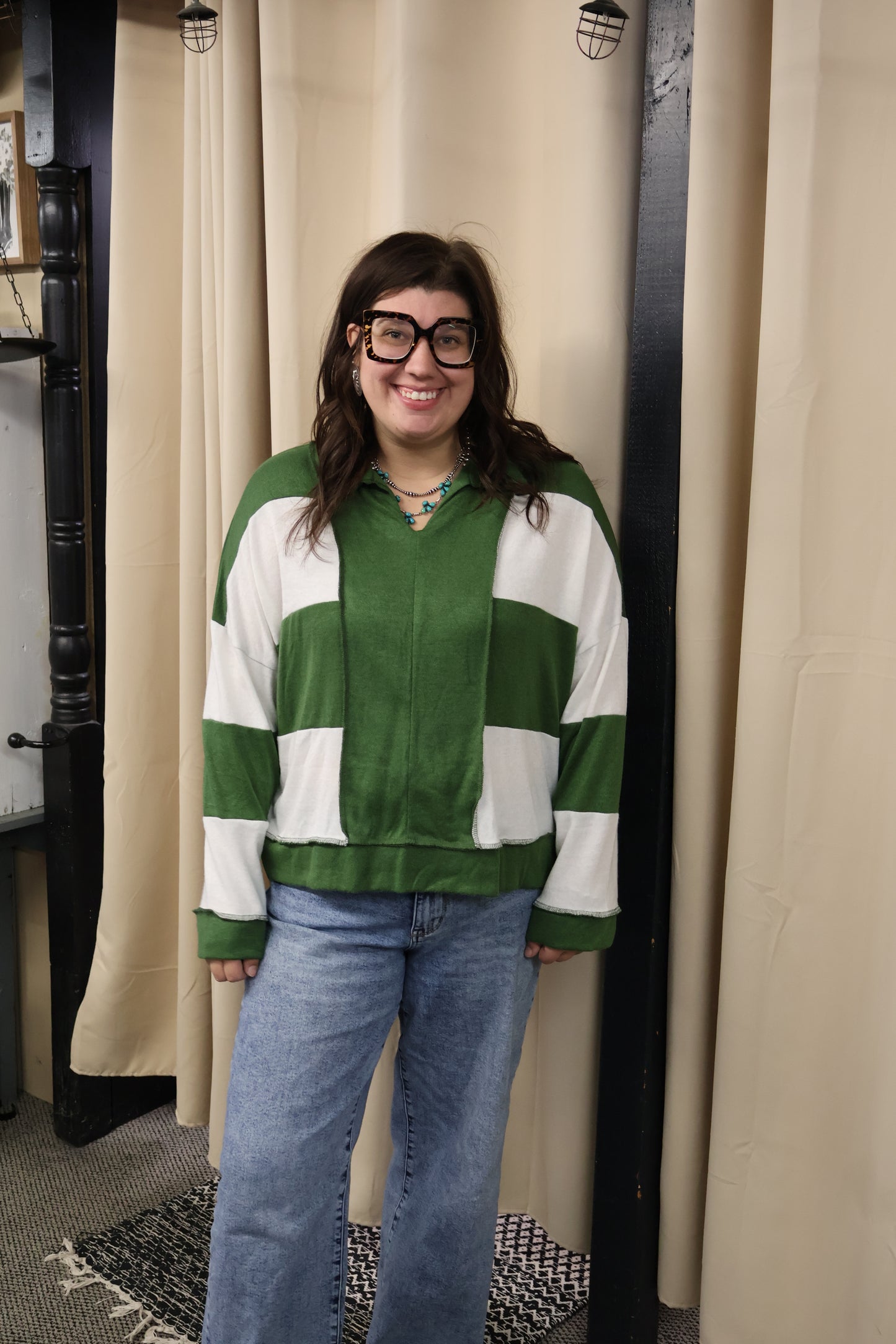 Green Colorblock Top