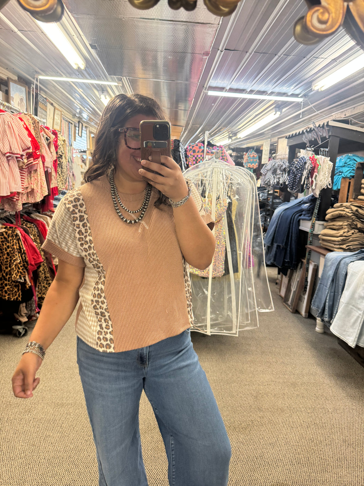 Gingham and Cheetah Mix Top