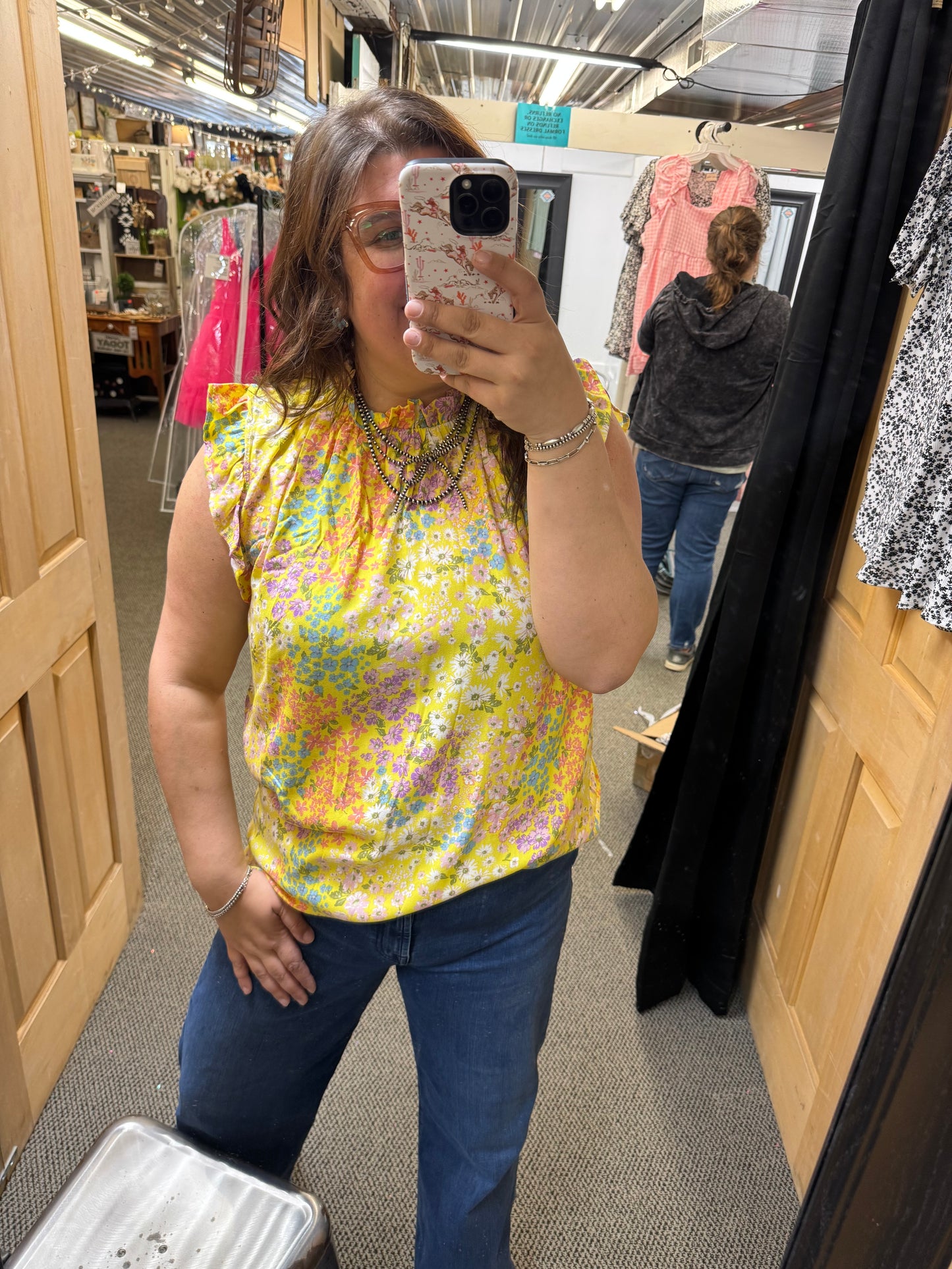 Yellow Floral Flutter Top