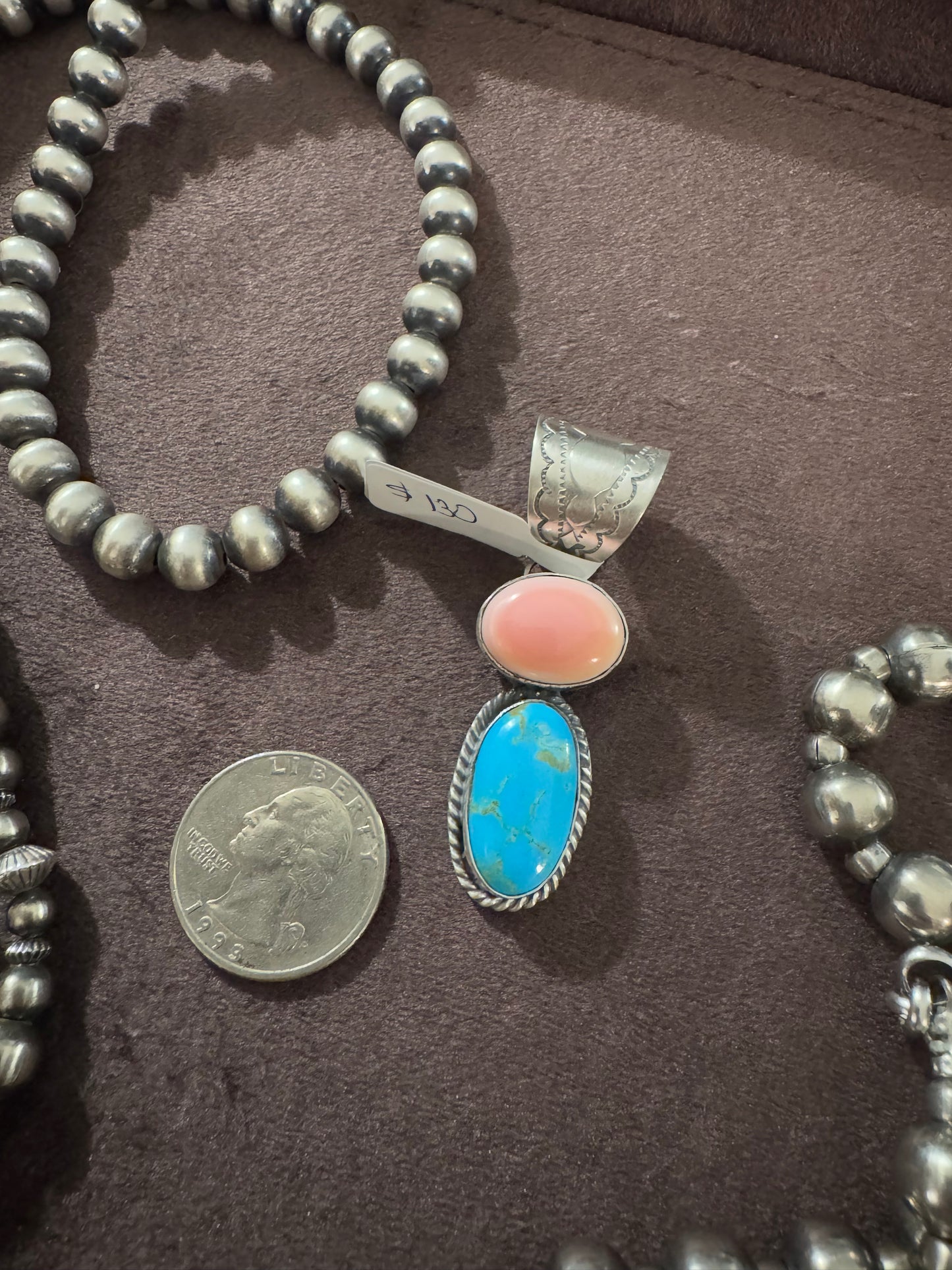 Turquoise and Pink Conch Pendant