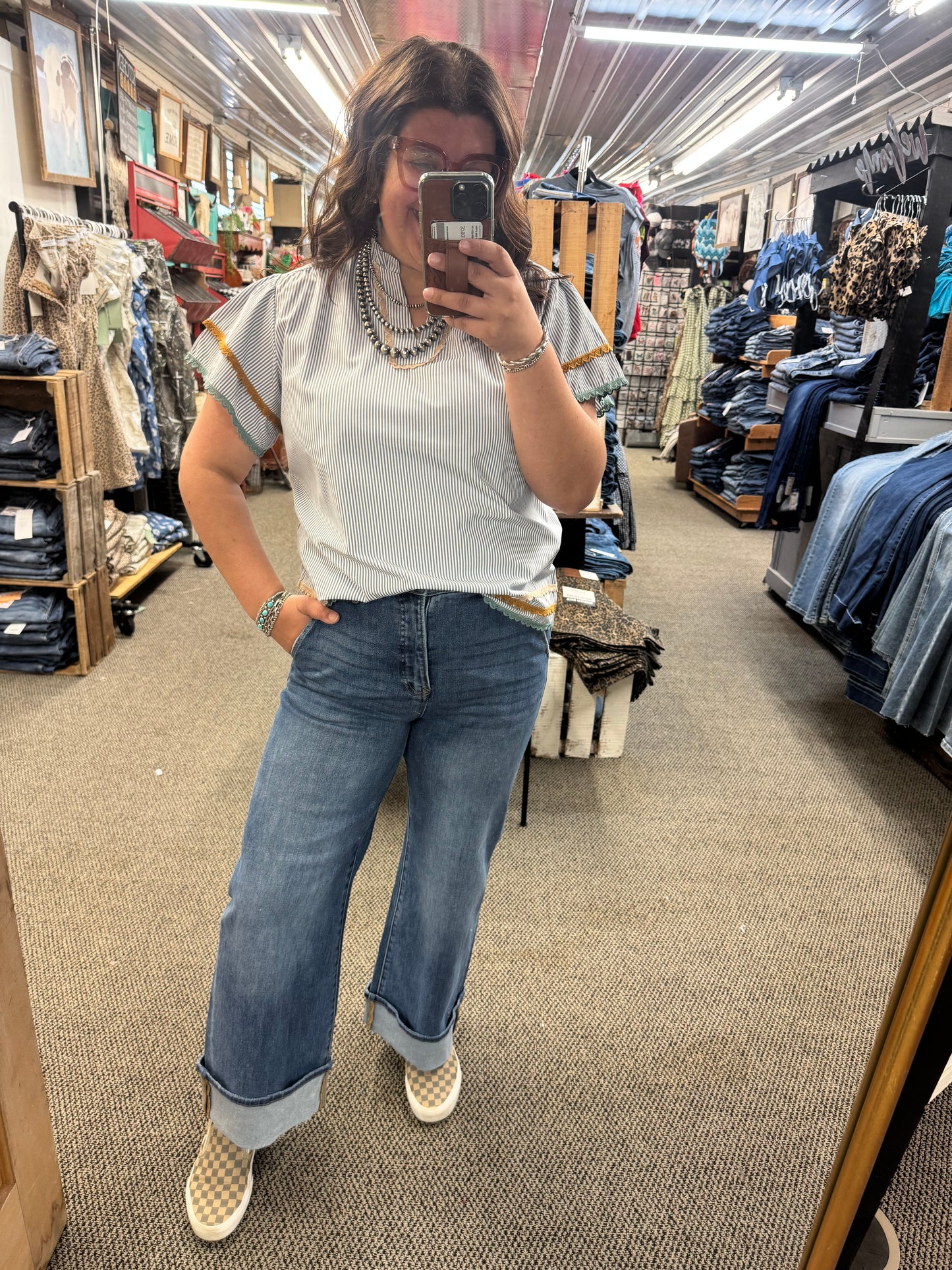 TC high rise wide cuffed jeans