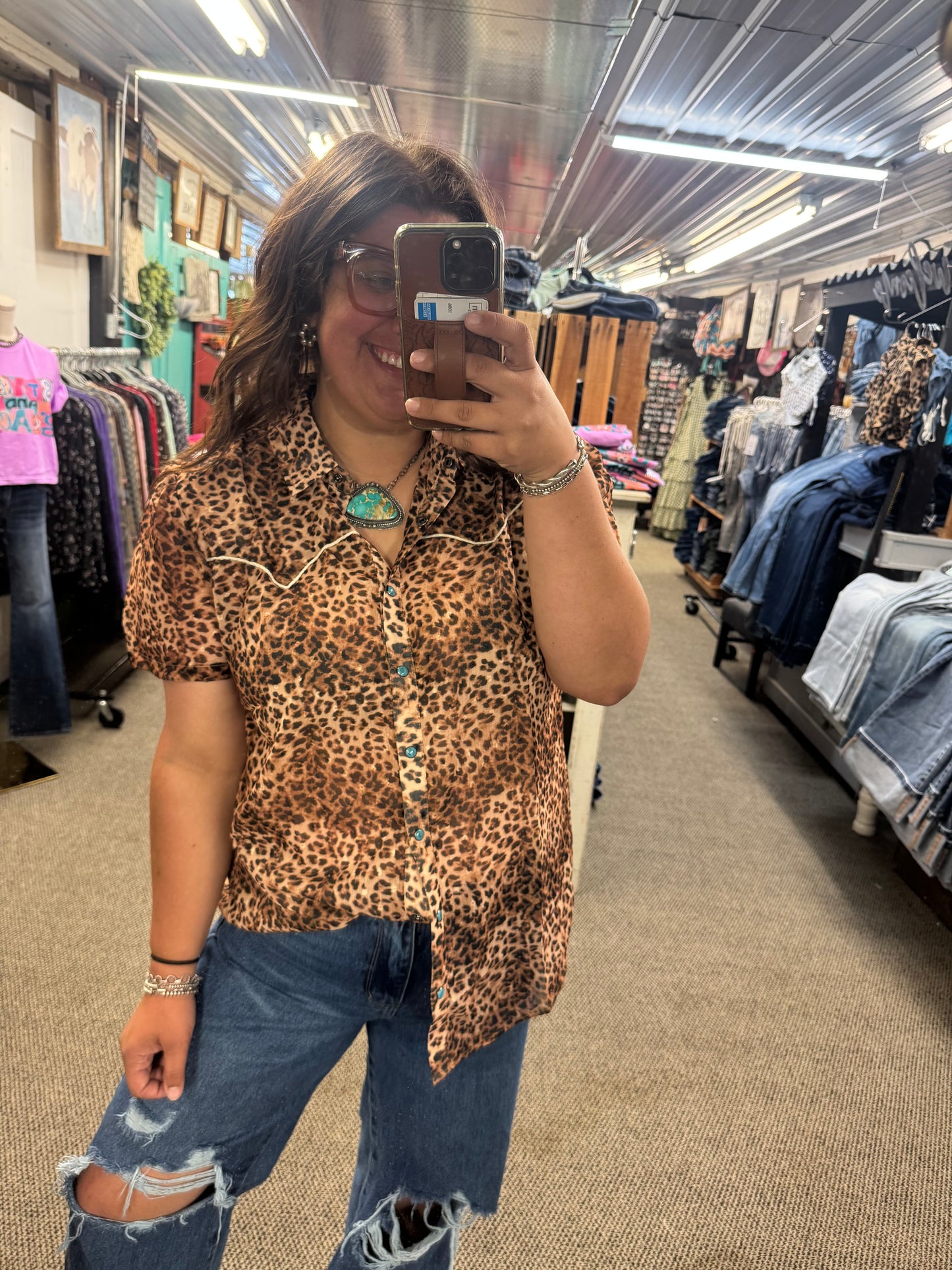 Cheetah Button Top