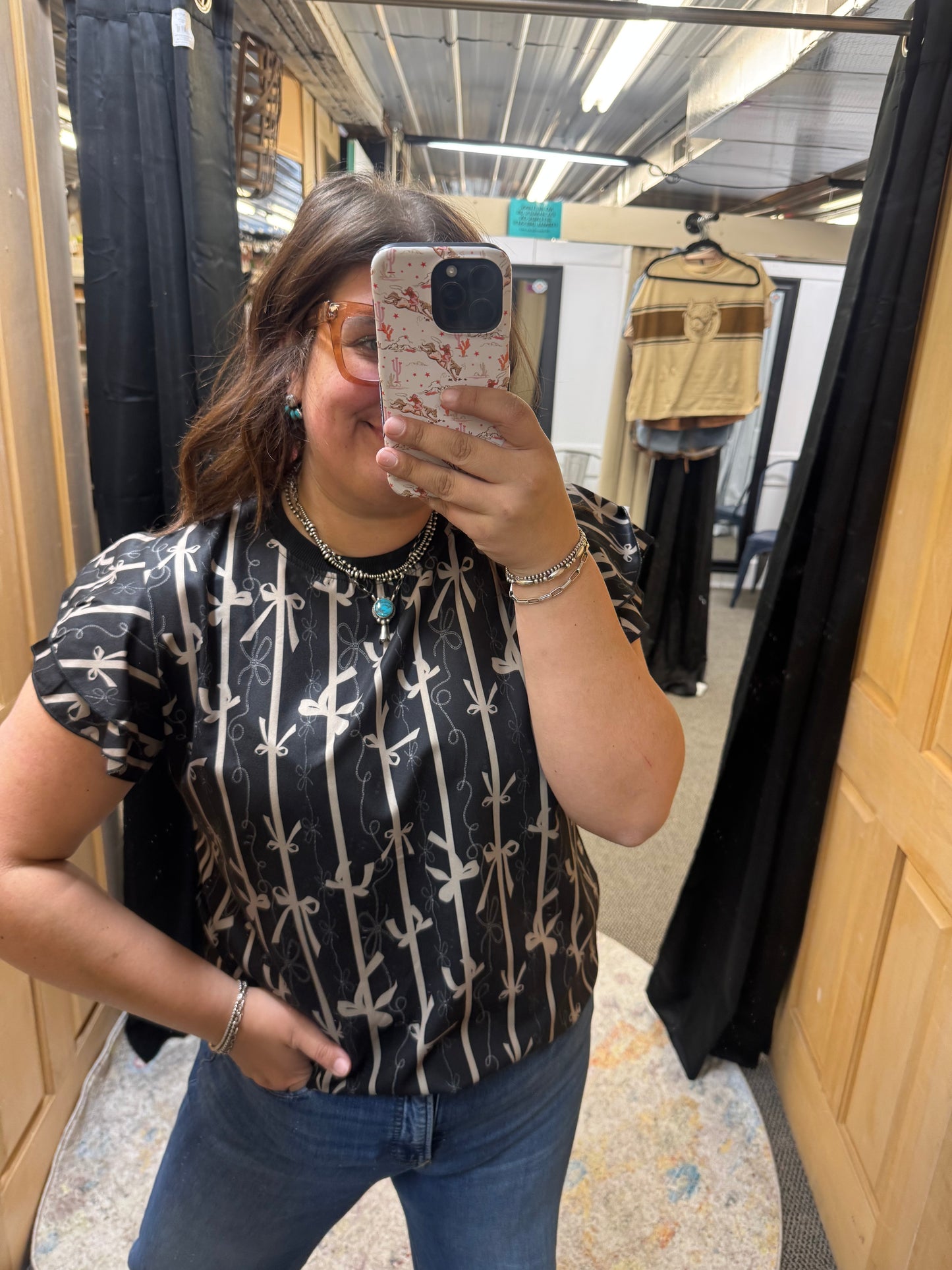 Black Loop Bow Pattern Top