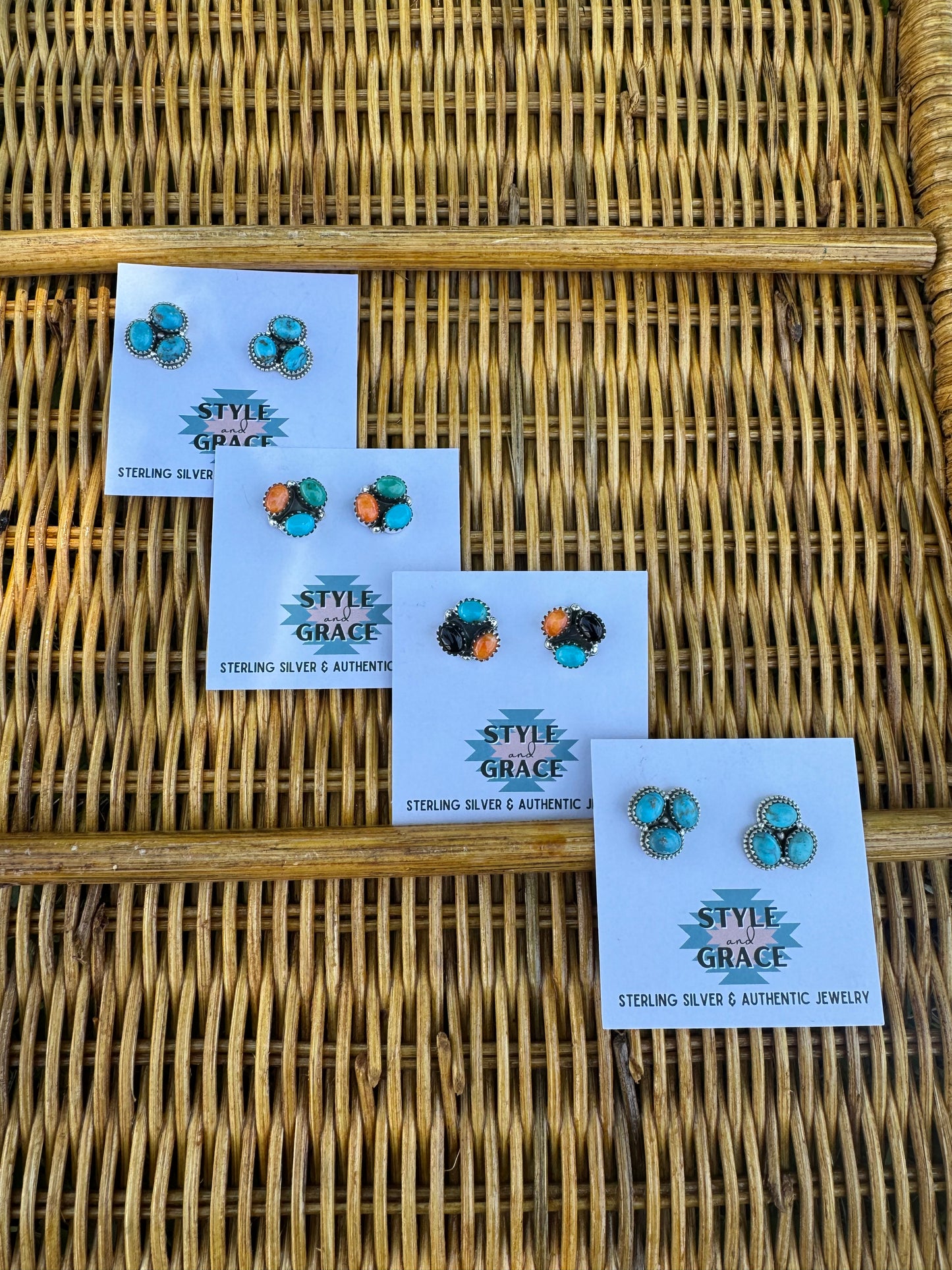 Three Stone Cluster Earrings