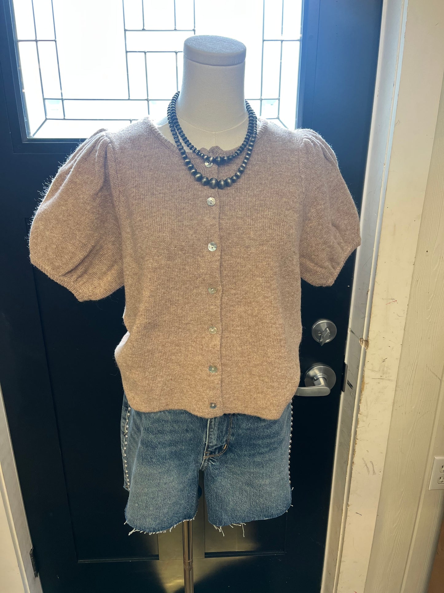 Mocha Puff Sleeve Sweater Top