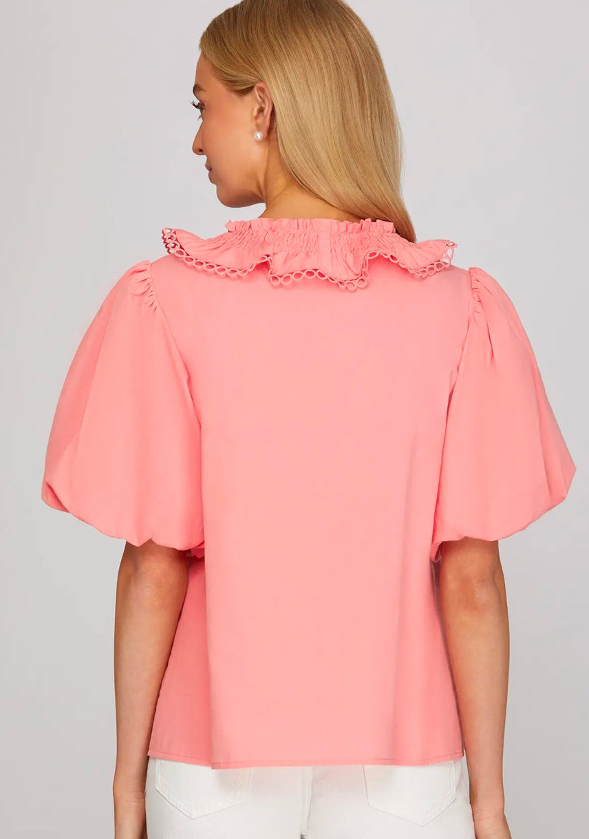 Bubblegum Ruffle Front Top