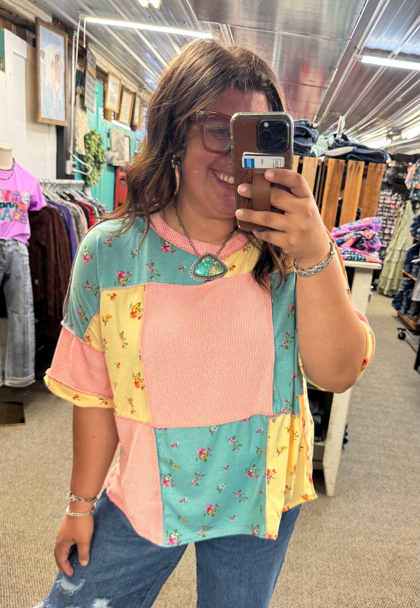 Floral Colorful Colorblock Top