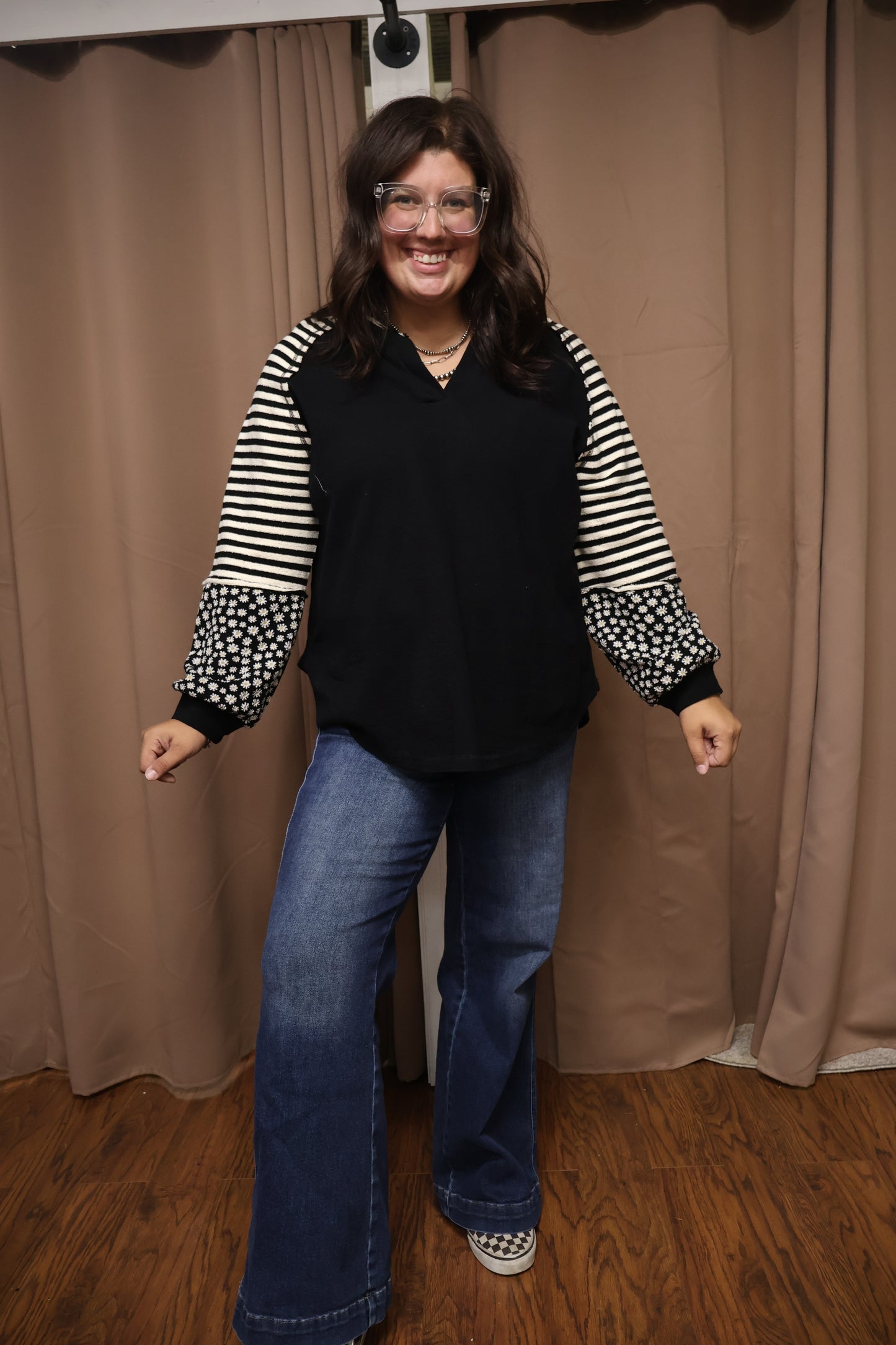 Black Pattern Sleeve Pullover