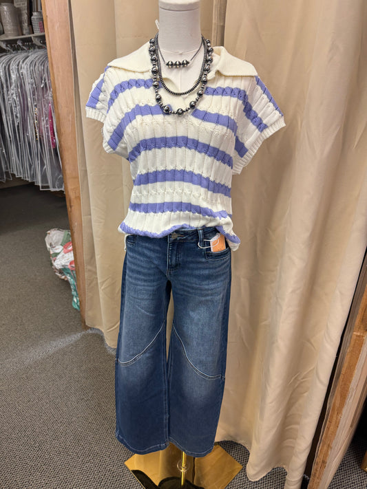 Blue Striped Sweater Top