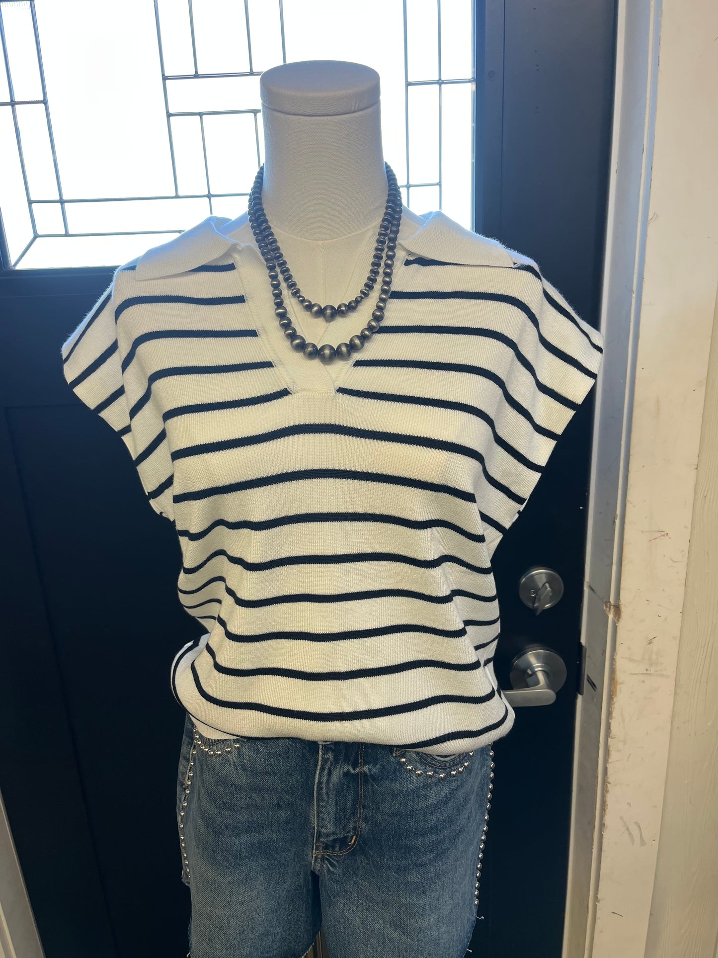 Black Striped Sweater Top