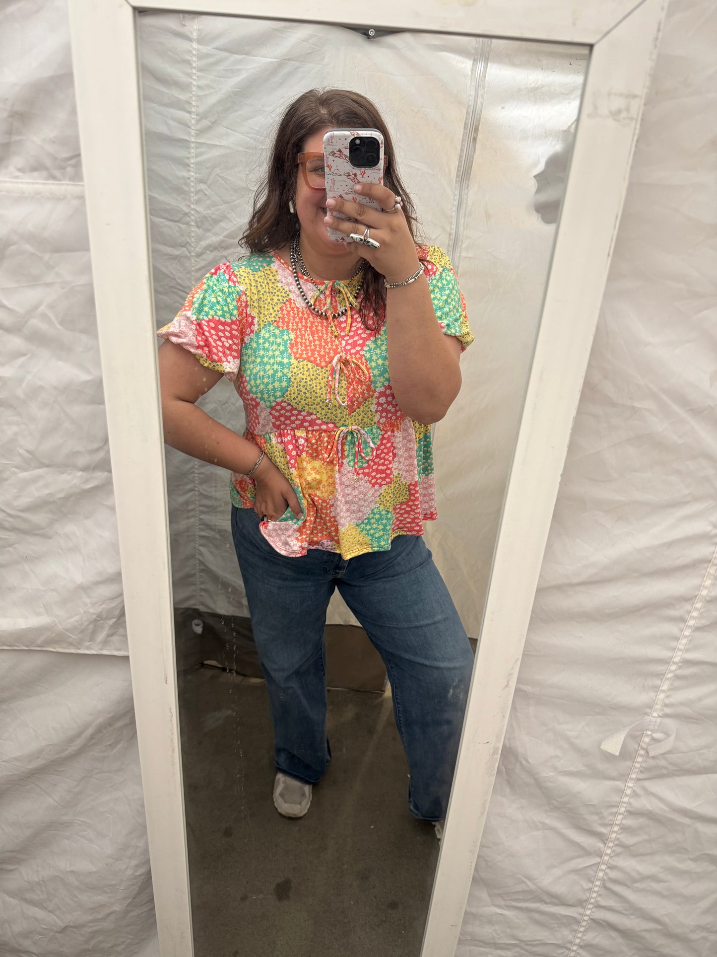 Floral Patch Tie Front Top