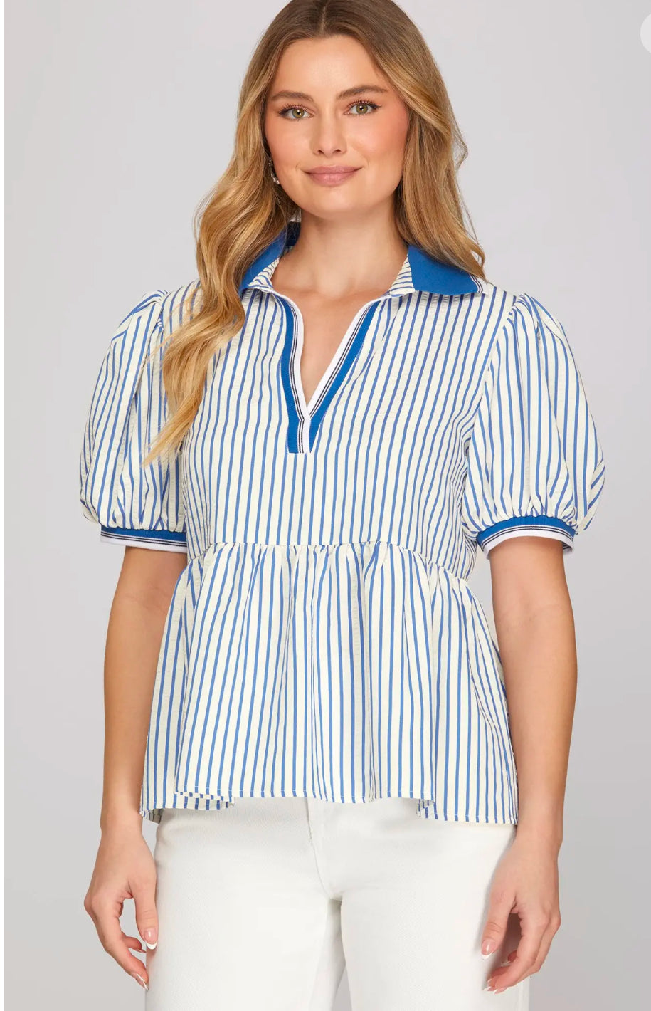 Blue Striped Collar Top