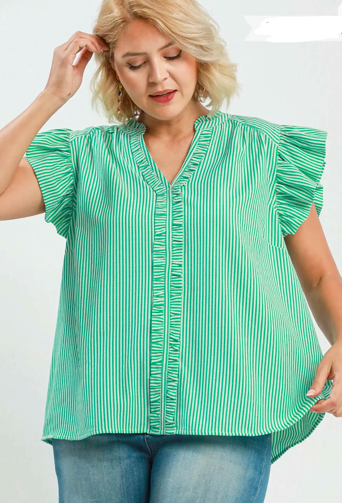 Green Striped Ruffle Tank