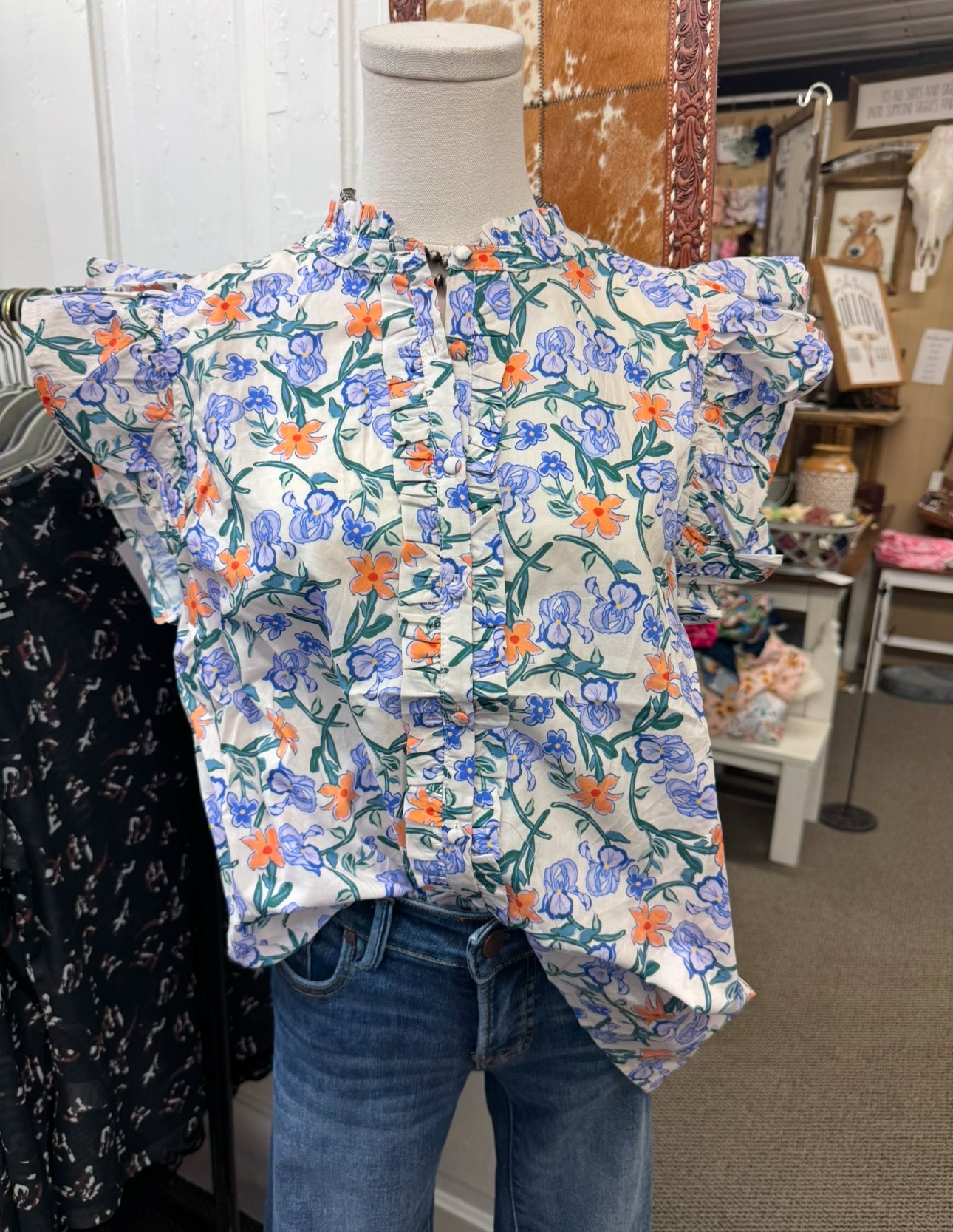 Blue and Orange Floral Top