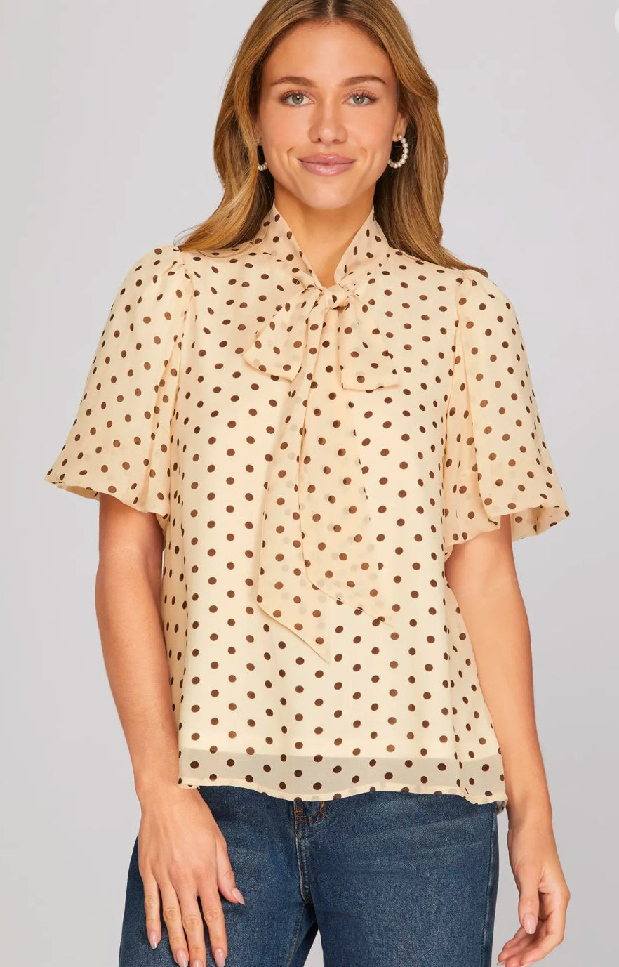 Cream Tie Polka Dot Top