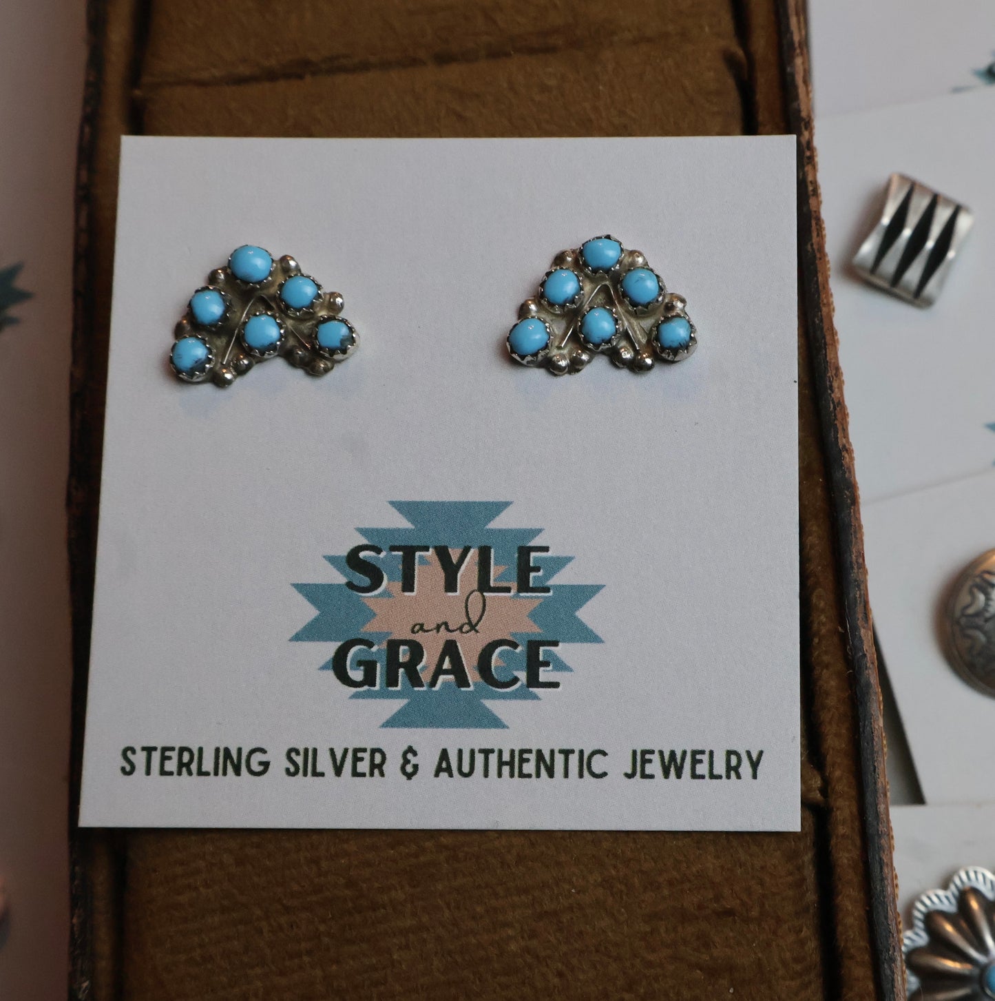 Turquoise Triangle Needle Earrings