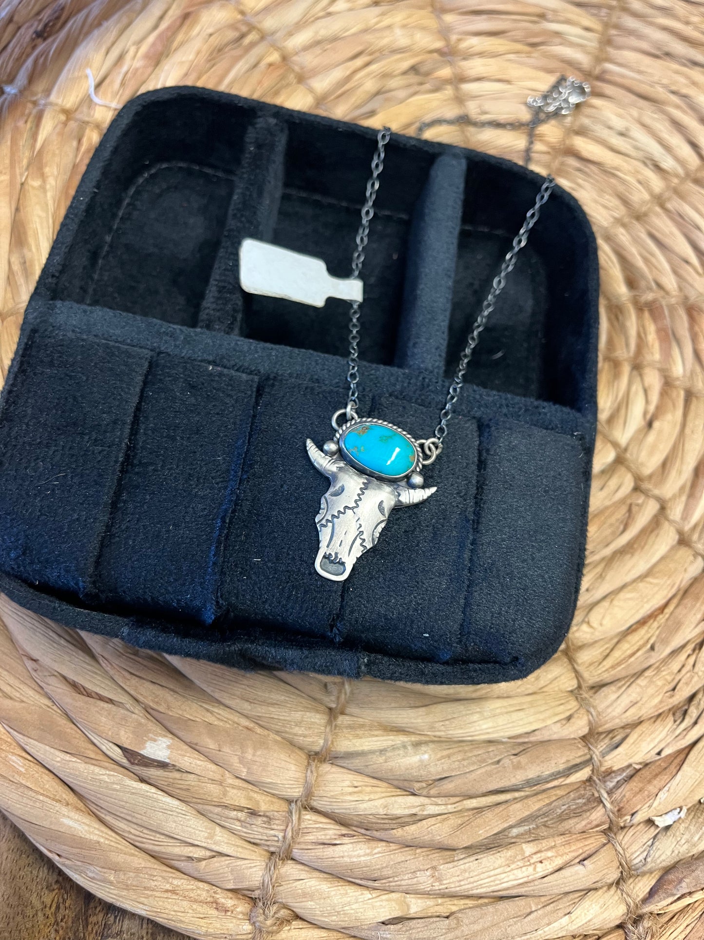 Turquoise and Silver Bull Pendant Necklace