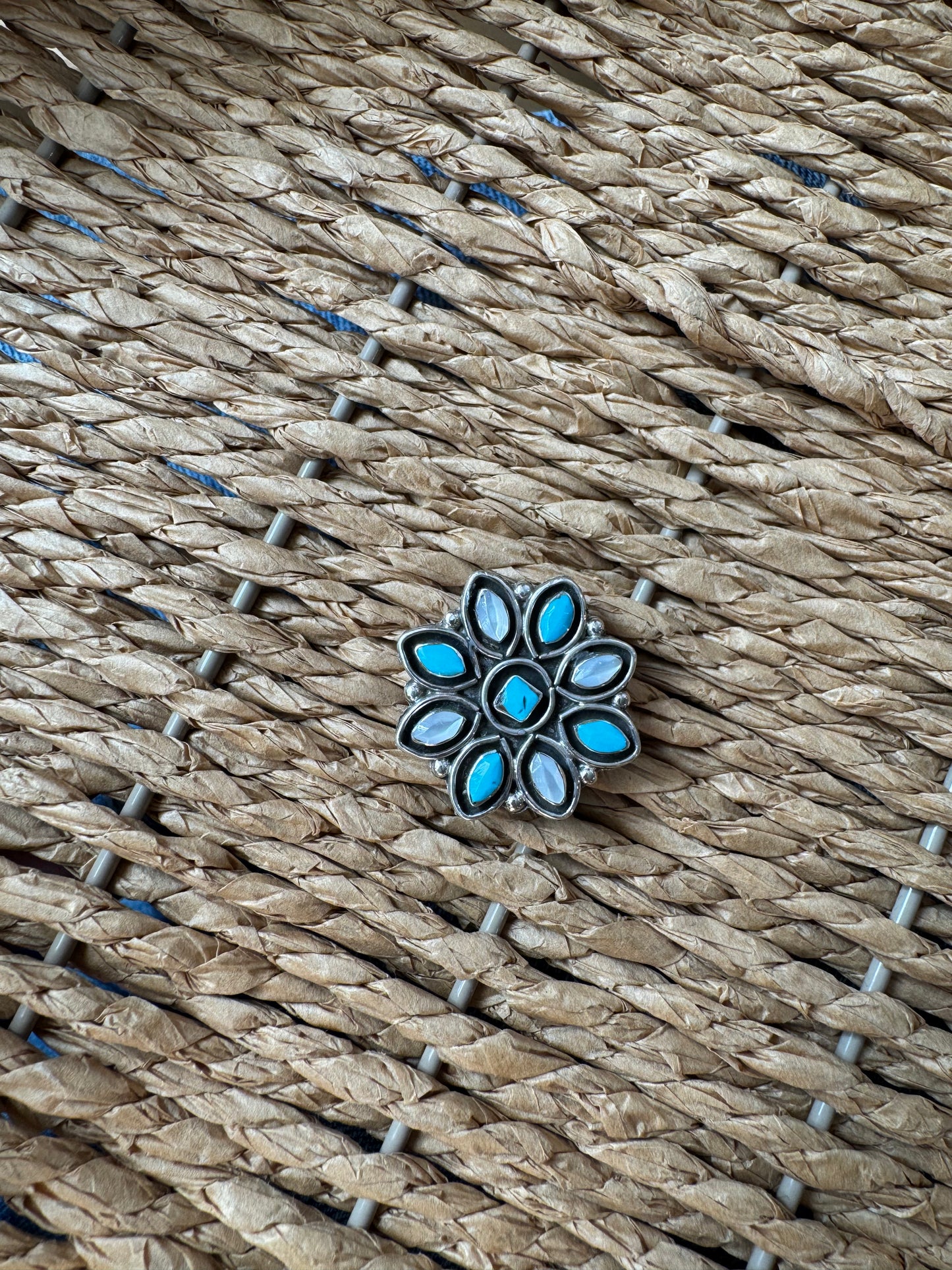 Turquoise & Opal Flower Pin