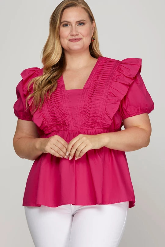 Hot Pink Puff Sleeve