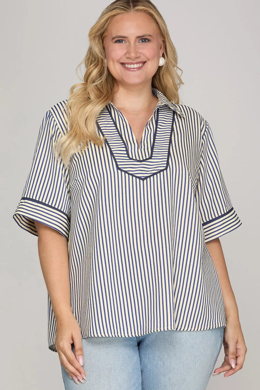 Navy Vertical Striped Top