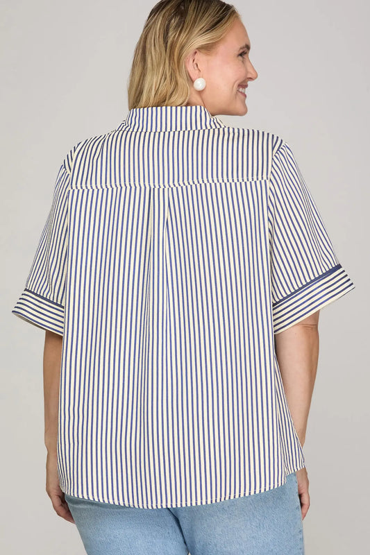 Navy Vertical Striped Top