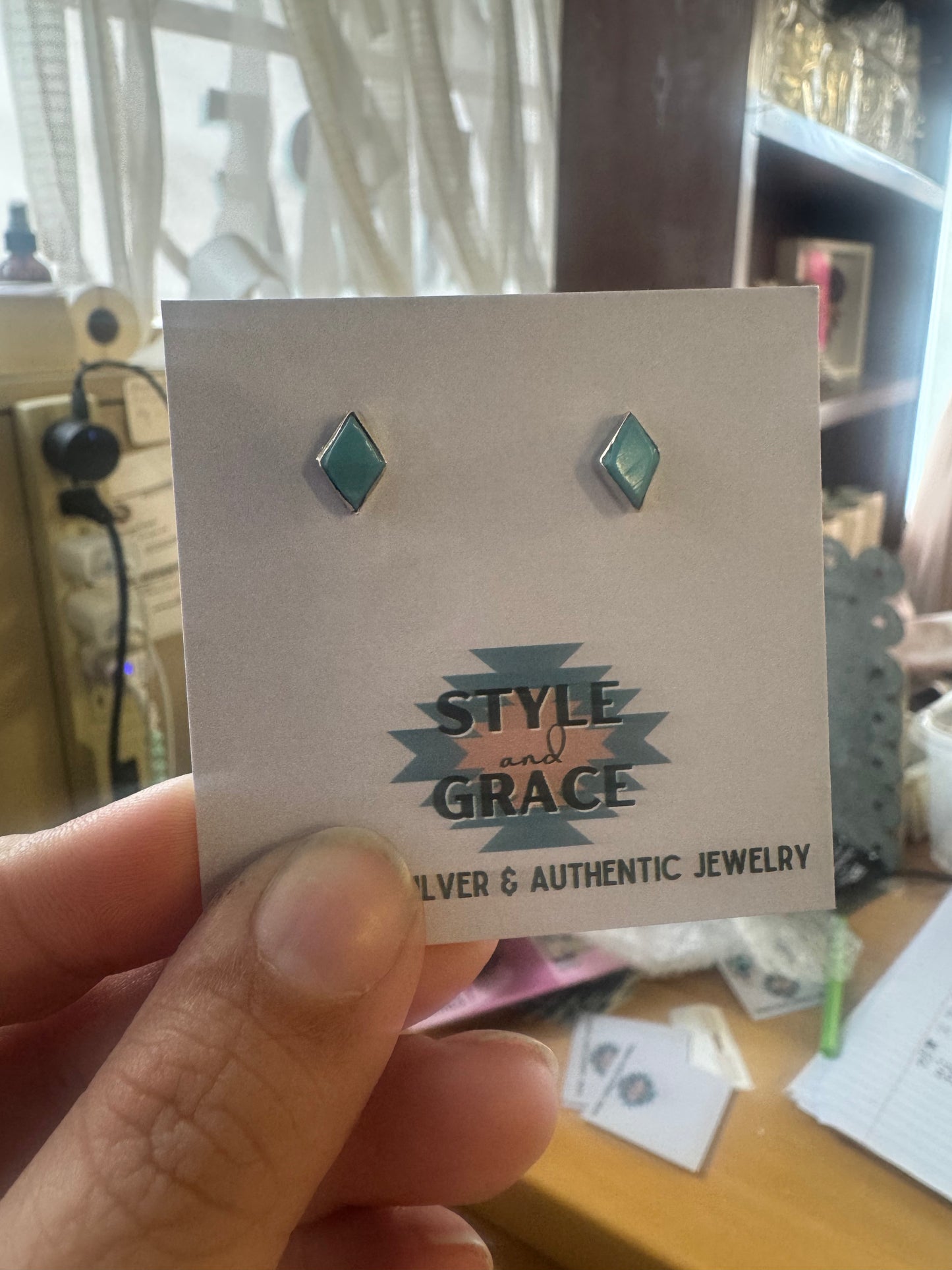 Mini Diamond Turquoise Earrings