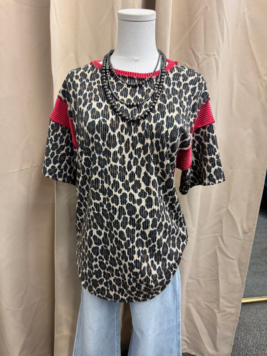 Cheetah and Red Ribbed Top